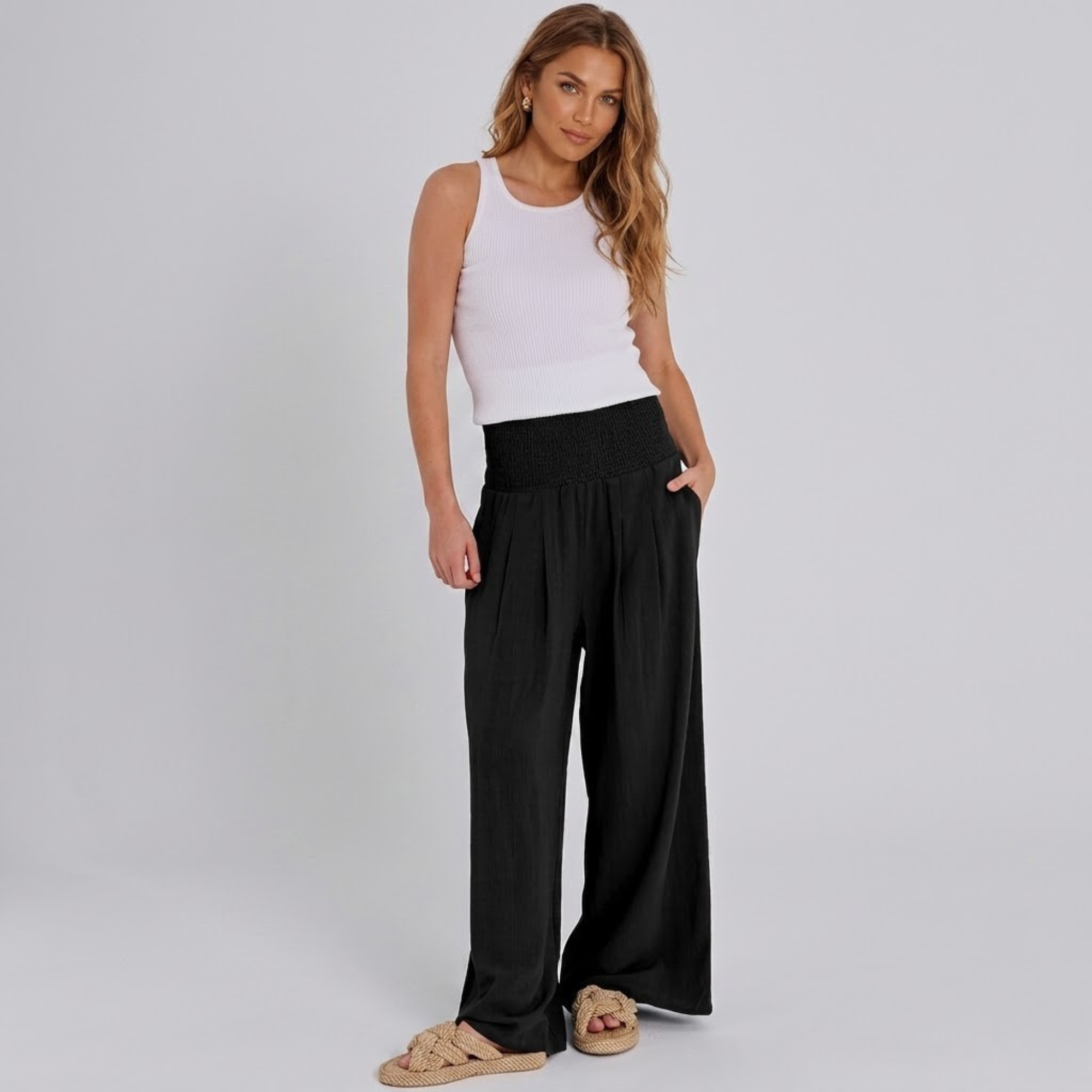 Wide Leg Linen Palazzo Pants for Women Casual Boho