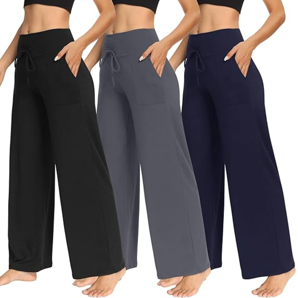 Pack Of 3 Palazzo Lounge Pants With Pockets For Women