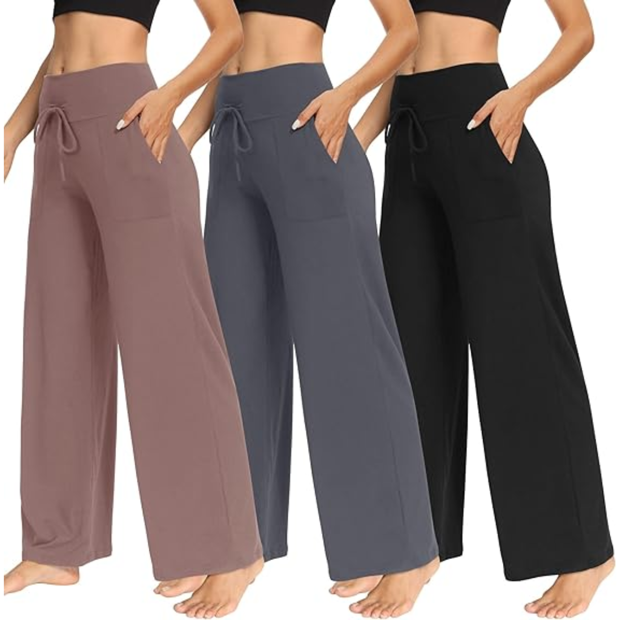 Pack Of 3 Palazzo Lounge Pants With Pockets For Women