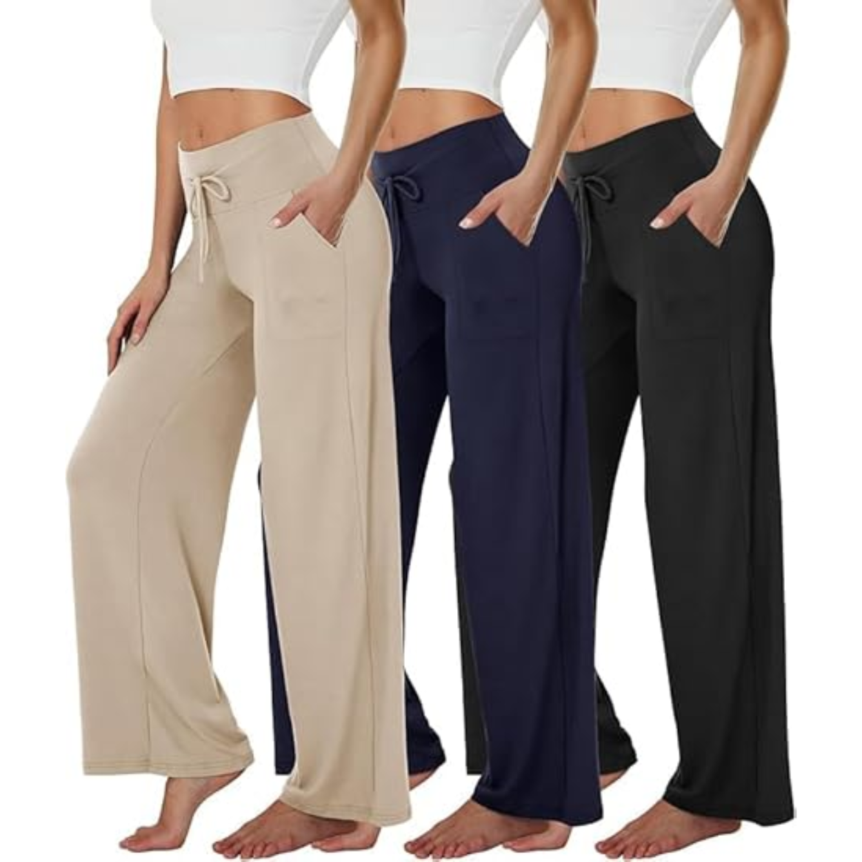 Pack Of 3 Palazzo Lounge Pants With Pockets For Women