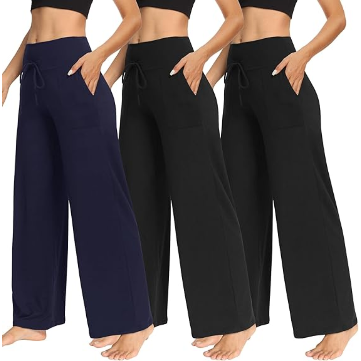 Pack Of 3 Palazzo Lounge Pants With Pockets For Women