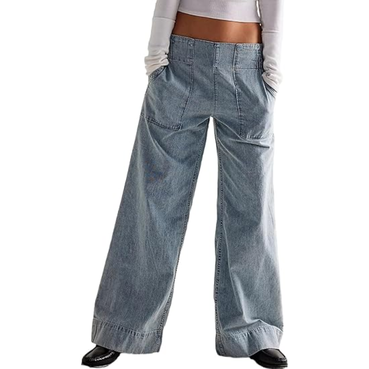 Soft Baggy Denim Pants With Pull On Style And Elastic Fit For Women