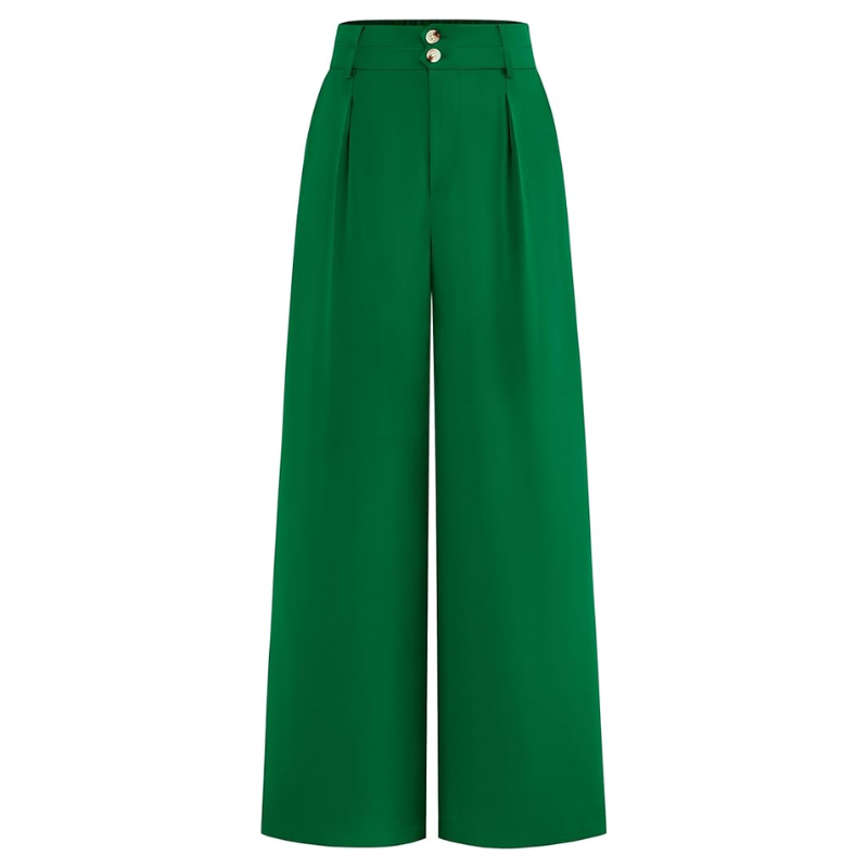 Women Wide Leg Dress Pants 2026 High Waisted Button Pleated Business Casual Trousers Office Work Palazzo PantsWide Fit High Rise Button Pleated Trousers For Women  - Image 14