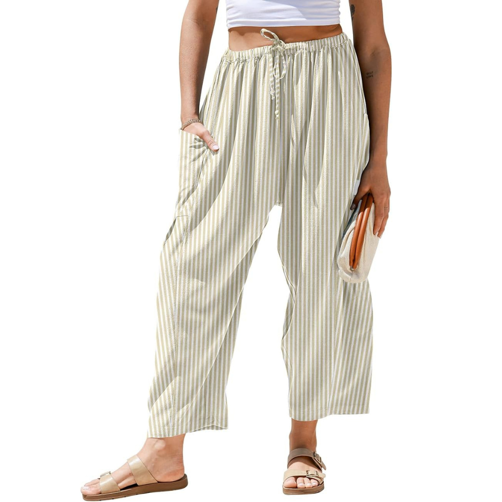 Striped Drawstring Palazzo Pants With Pockets
