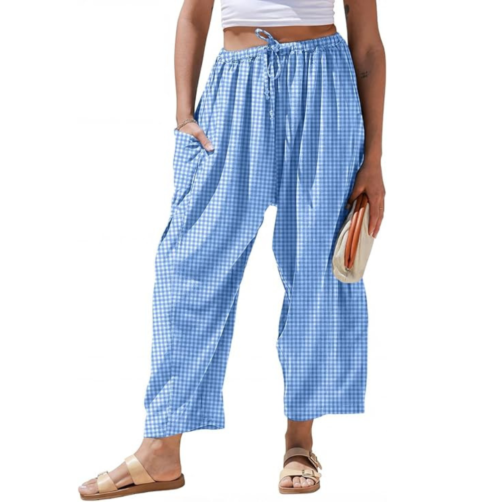Striped Drawstring Palazzo Pants With Pockets