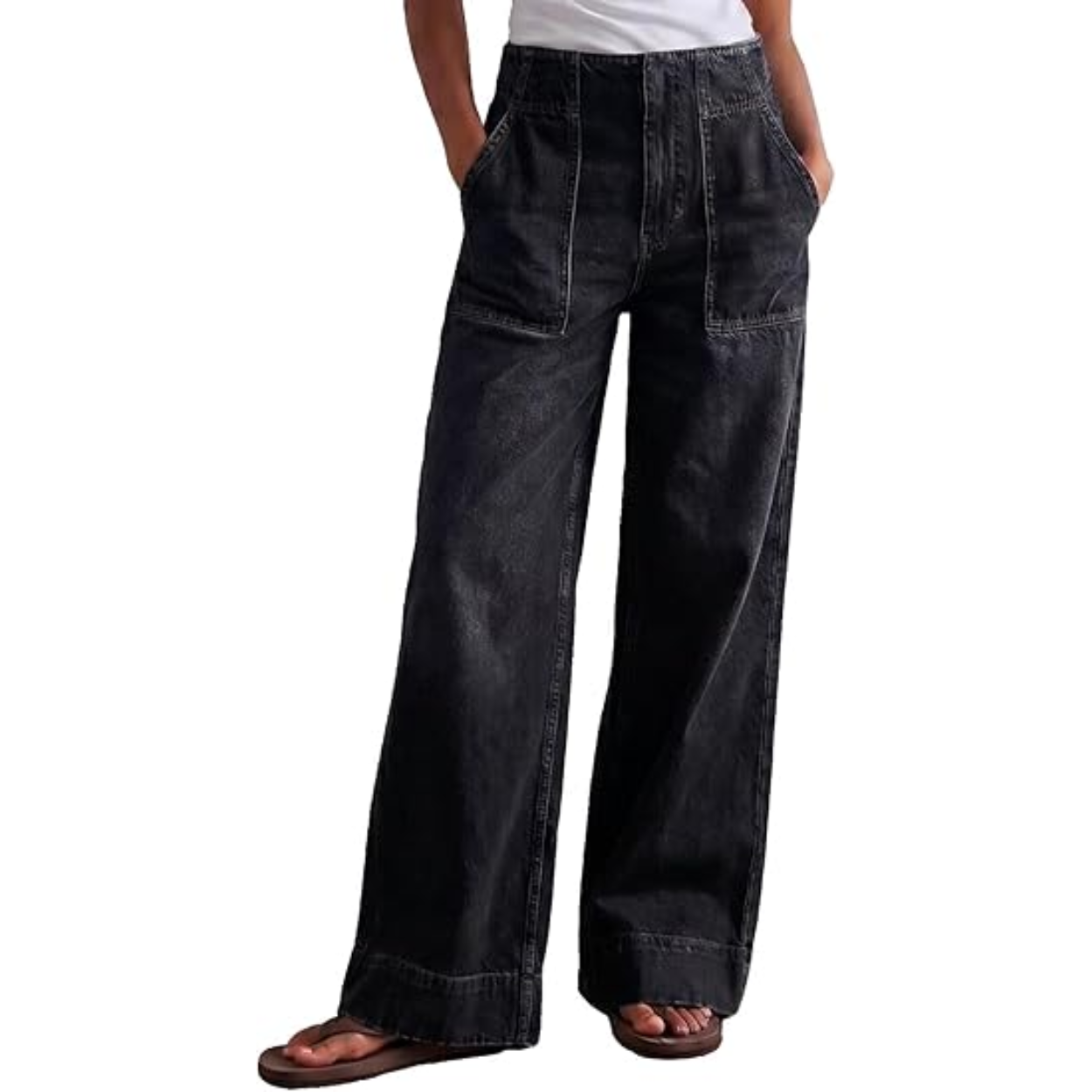 Soft Baggy Denim Pants With Pull On Style And Elastic Fit For Women