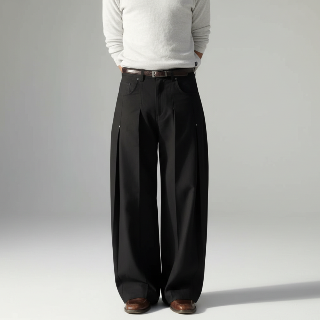 Pleated Wide Cut Tailored Suit Trousers