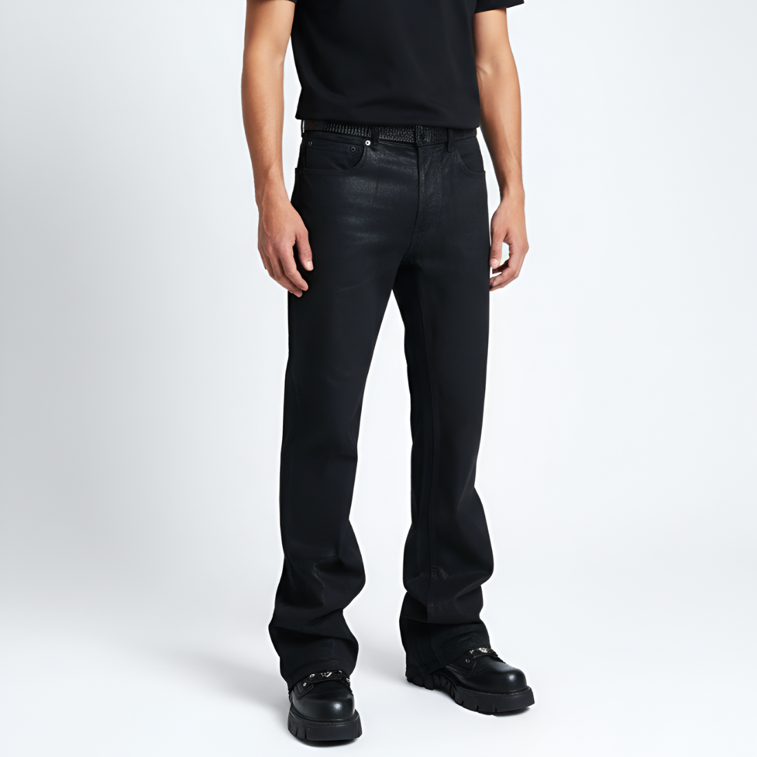 Waxed Denim Heavyweight Button Closure Jeans