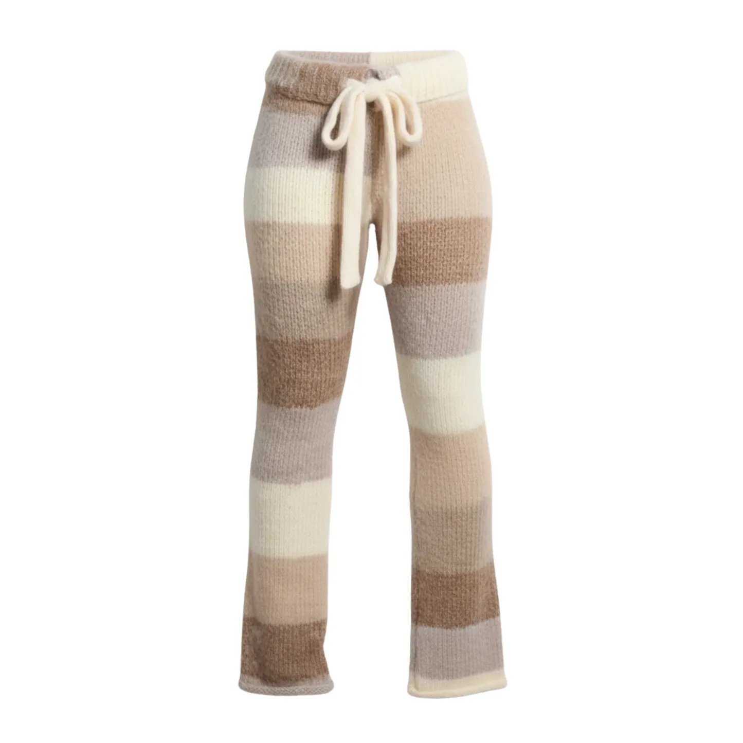 Cozy Knit Striped Pants With Soft Stretch And Drawstring Fit For Women