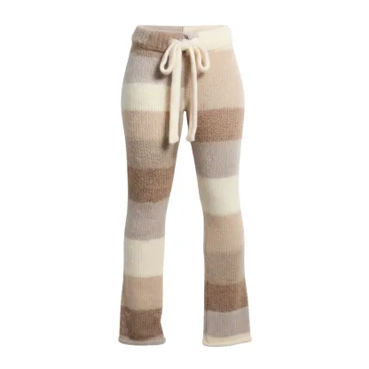 Cozy Knit Striped Pants With Soft Stretch And Drawstring Fit For Women