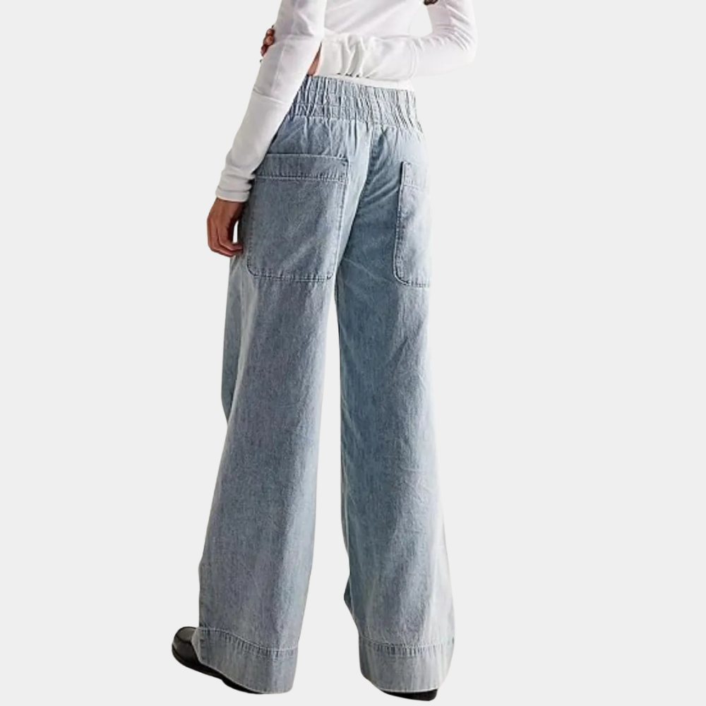 Soft Baggy Denim Pants With Pull On Style And Elastic Fit For Women