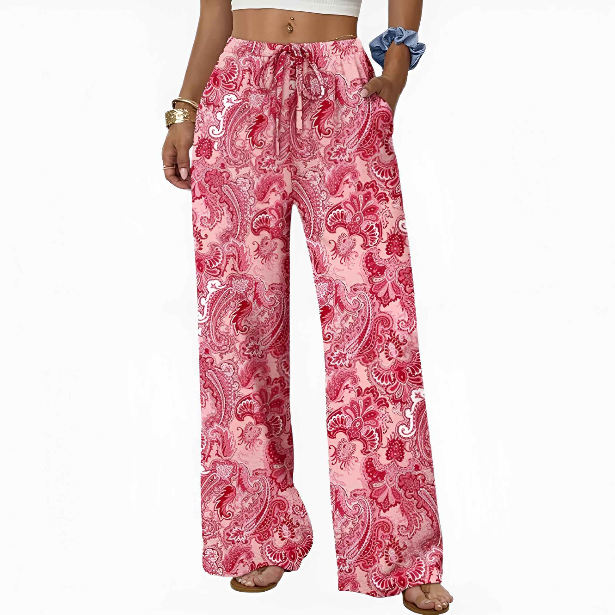 Flowy Palazzo Pants With Pockets And Drawstring Style For Women