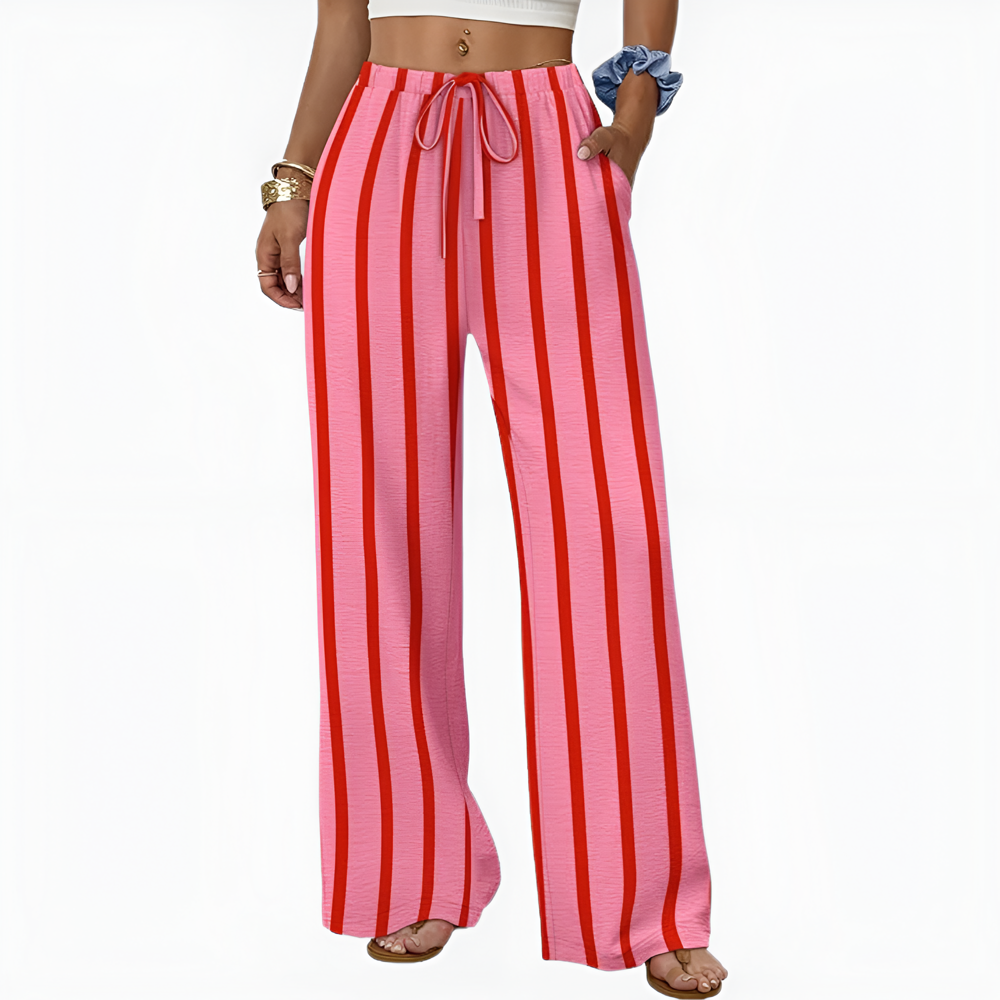 Flowy Palazzo Pants With Pockets And Drawstring Style For Women