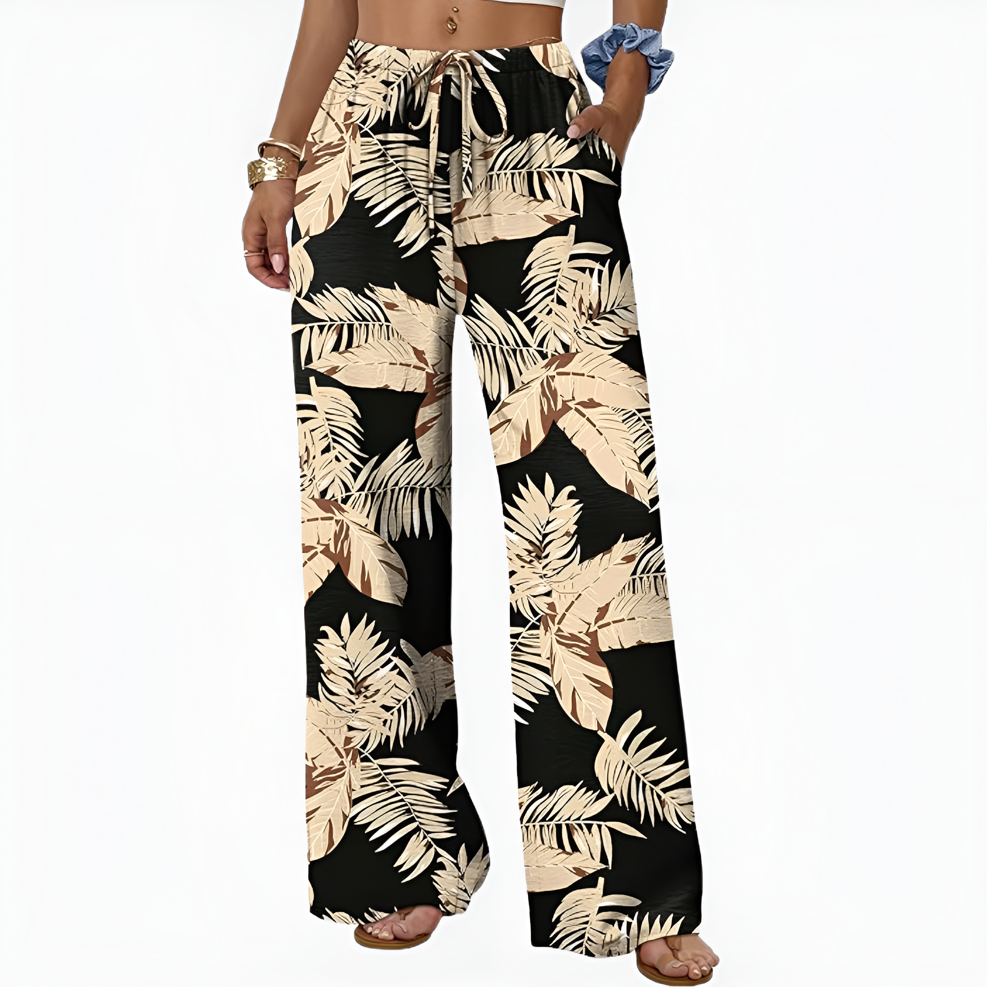Flowy Palazzo Pants With Pockets And Drawstring Style For Women