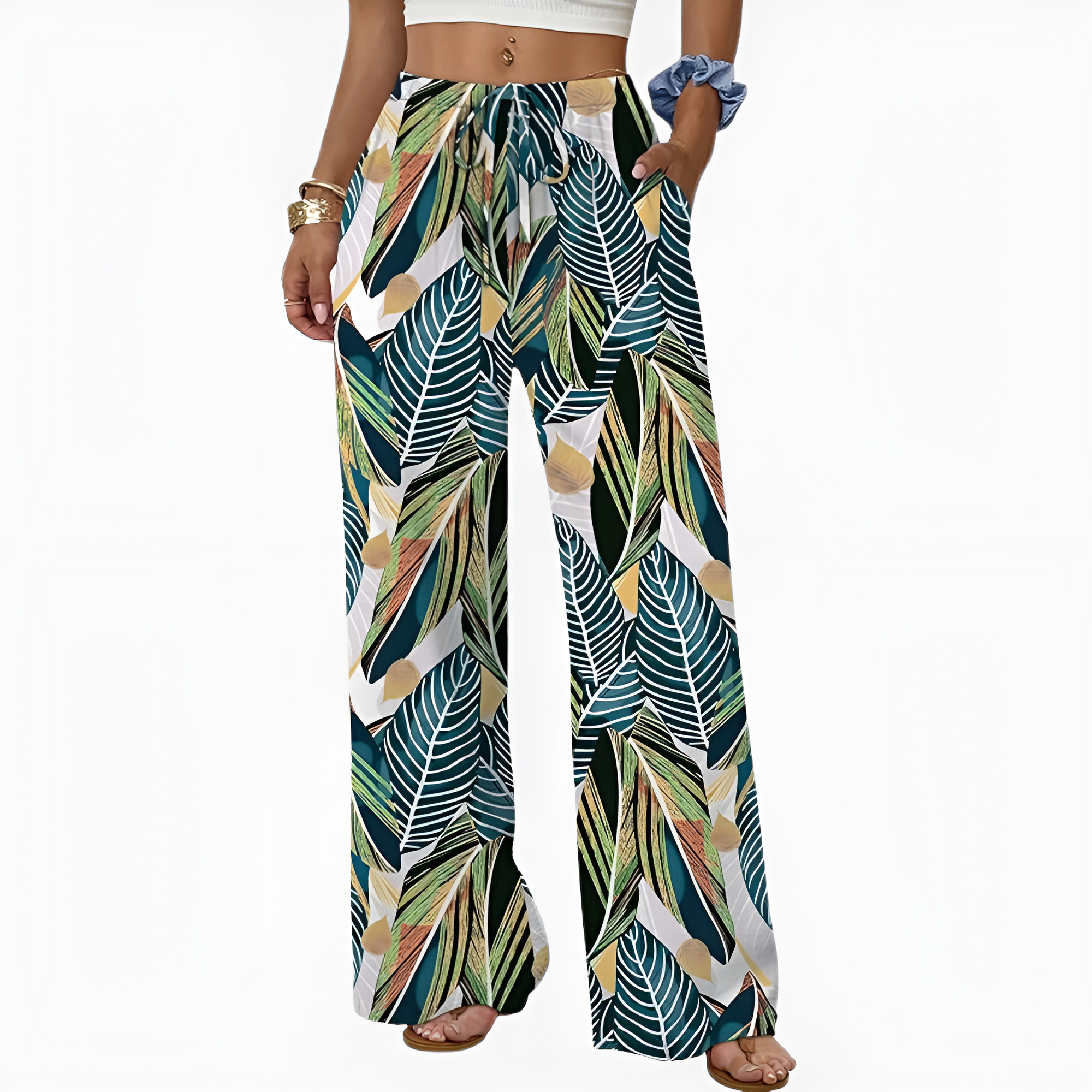 Flowy Palazzo Pants With Pockets And Drawstring Style For Women