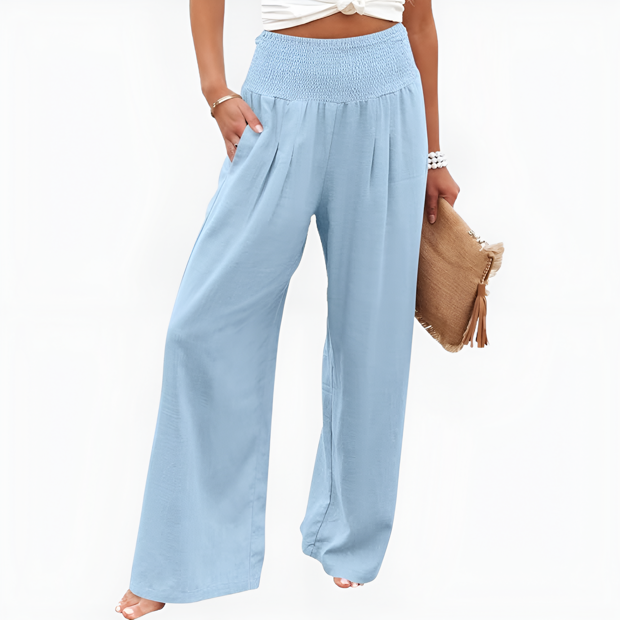 Casual Boho Wide Linen Palazzo Pants for Women 