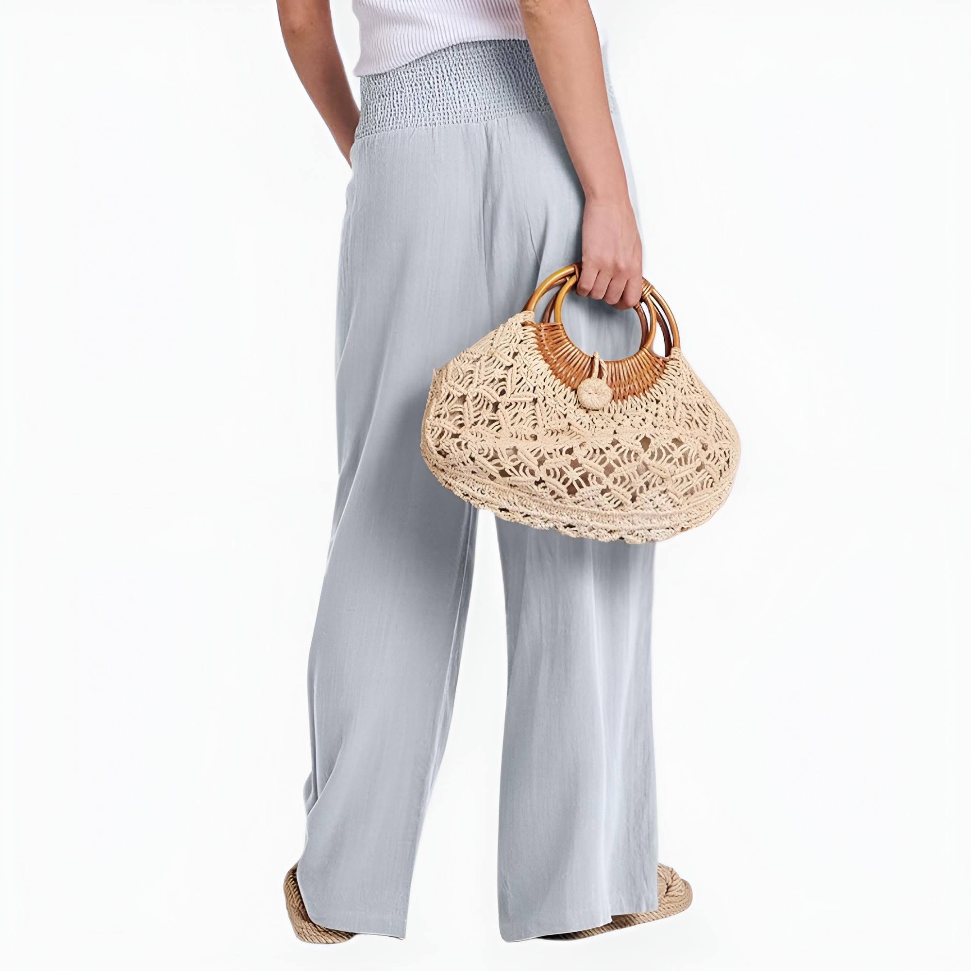 Casual Boho Wide Linen Palazzo Pants for Women 