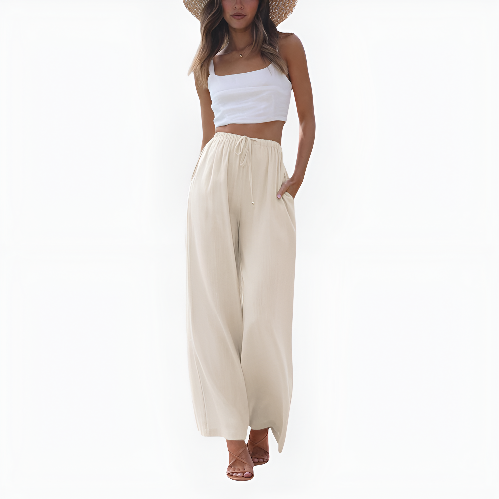 Flowy Wide Linen Palazzo Pants For Women