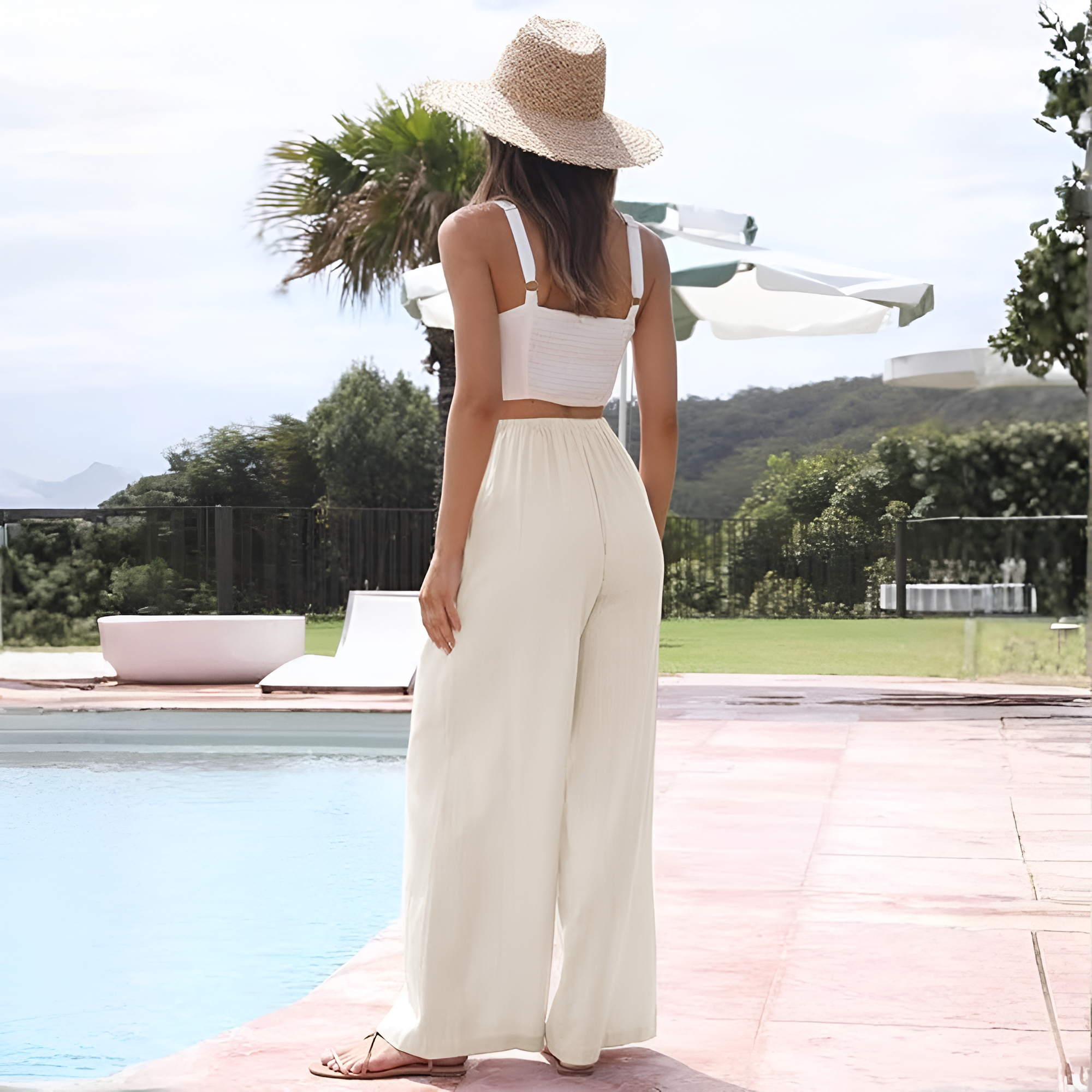 Flowy Wide Linen Palazzo Pants For Women