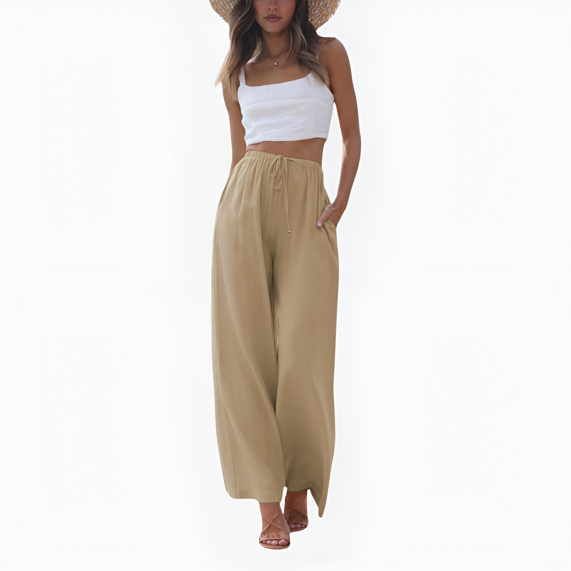 Flowy Wide Linen Palazzo Pants For Women