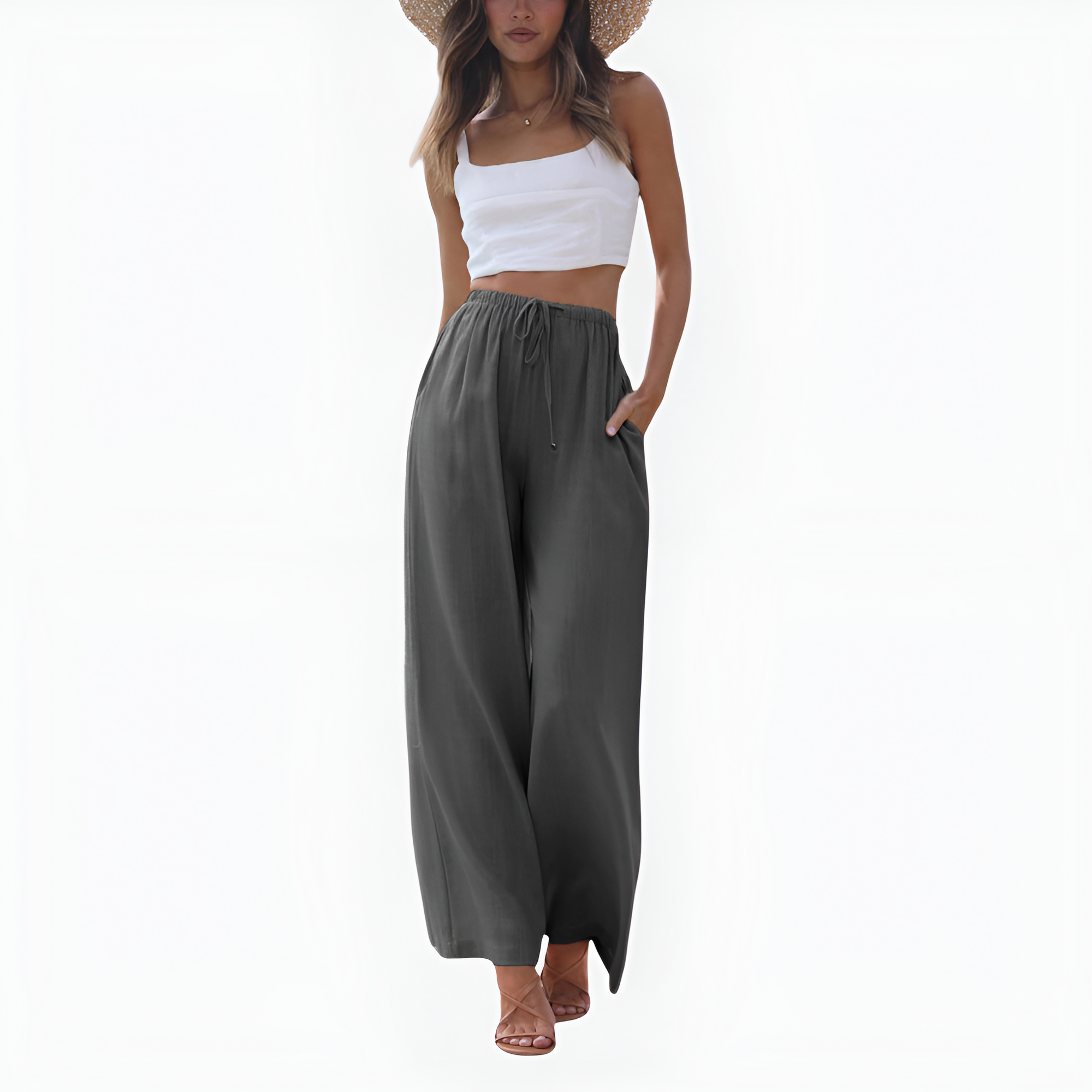 Flowy Wide Linen Palazzo Pants For Women