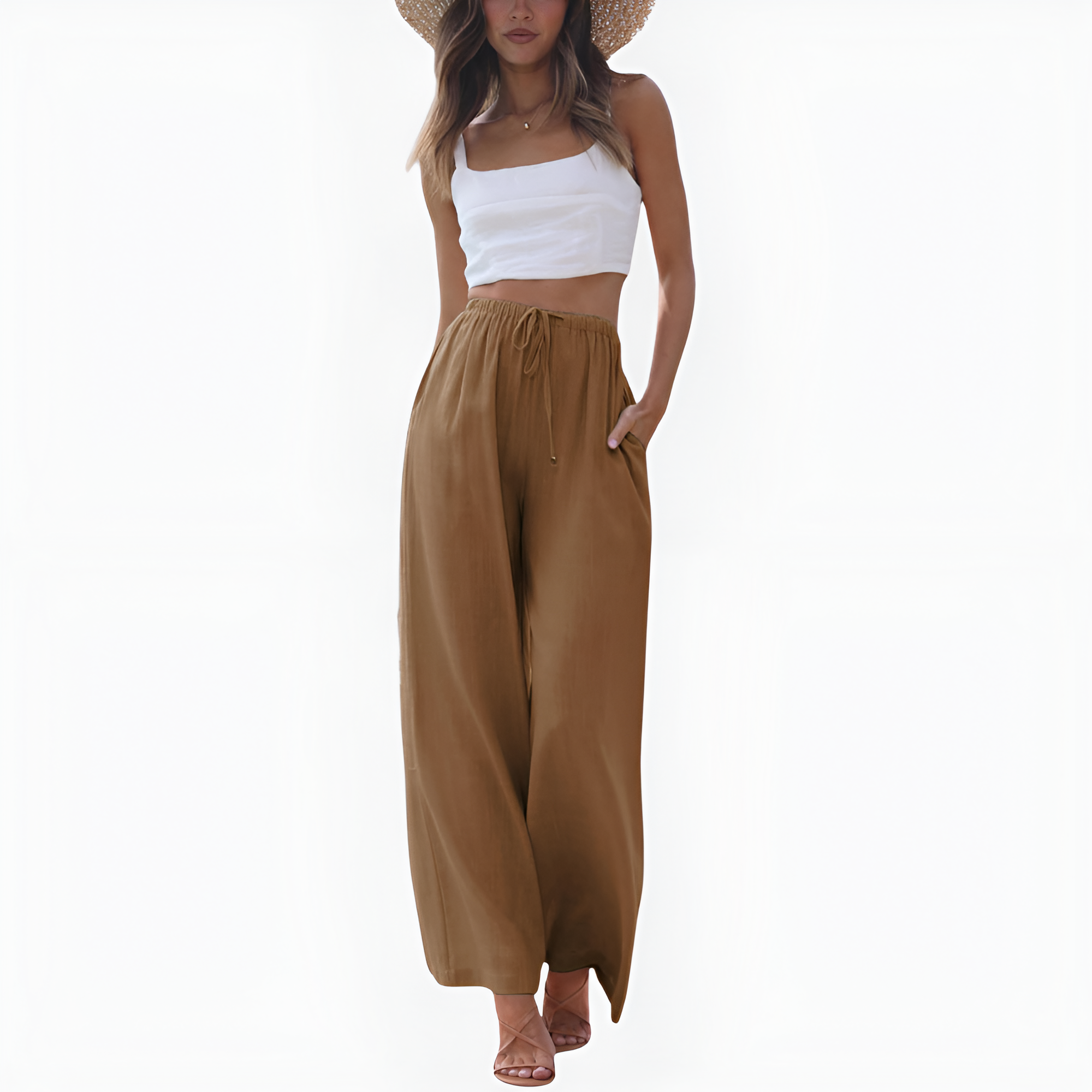 Flowy Wide Linen Palazzo Pants For Women