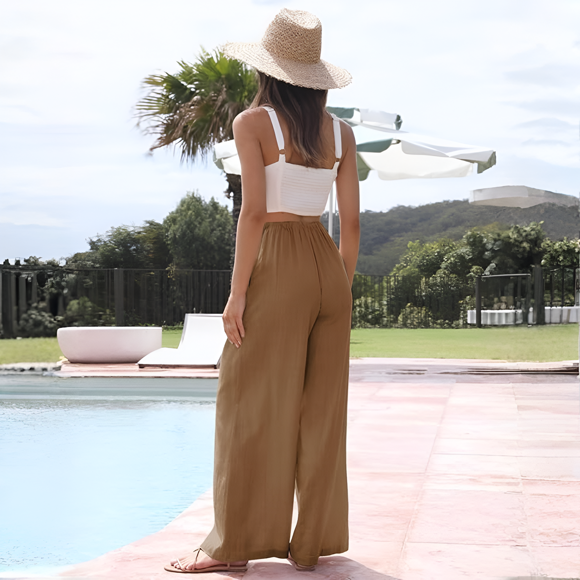 Flowy Wide Linen Palazzo Pants For Women