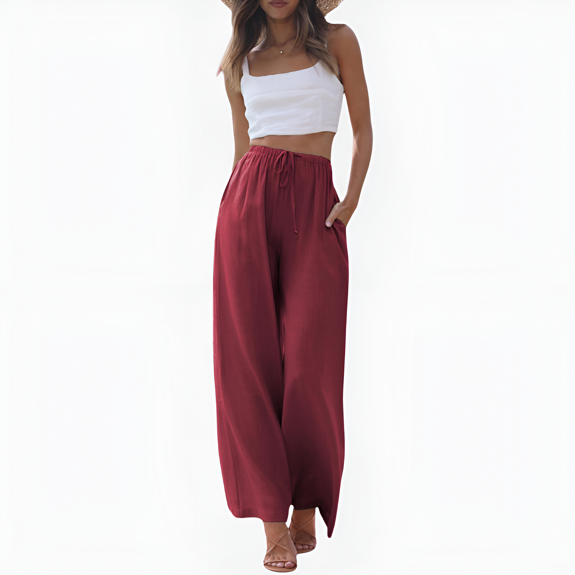Flowy Wide Linen Palazzo Pants For Women