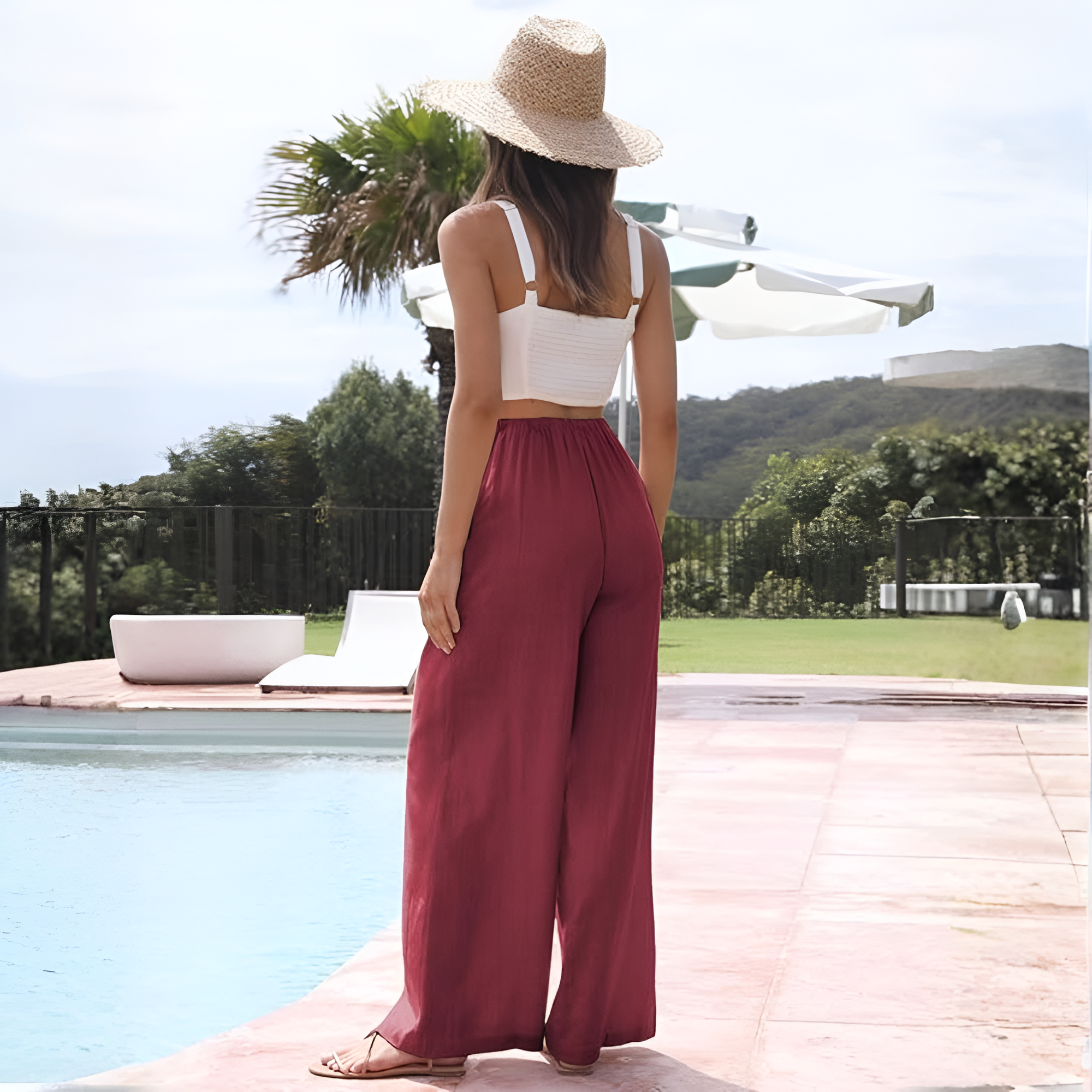 Flowy Wide Linen Palazzo Pants For Women