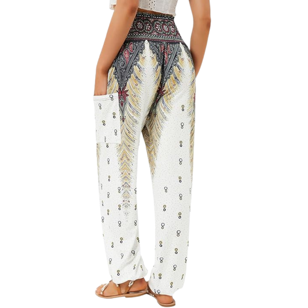 High Rise Printed Yoga Boho Pants With Pockets For Women