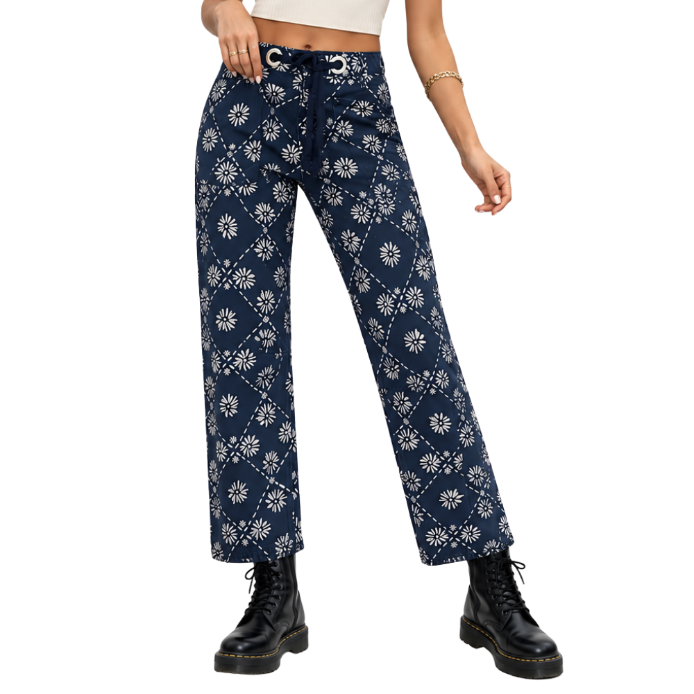 Retro Printed Barrel Denim Loose Fit Pants For WomenRetro Printed Barrel Denim Loose Fit Pants For Women - Image 4