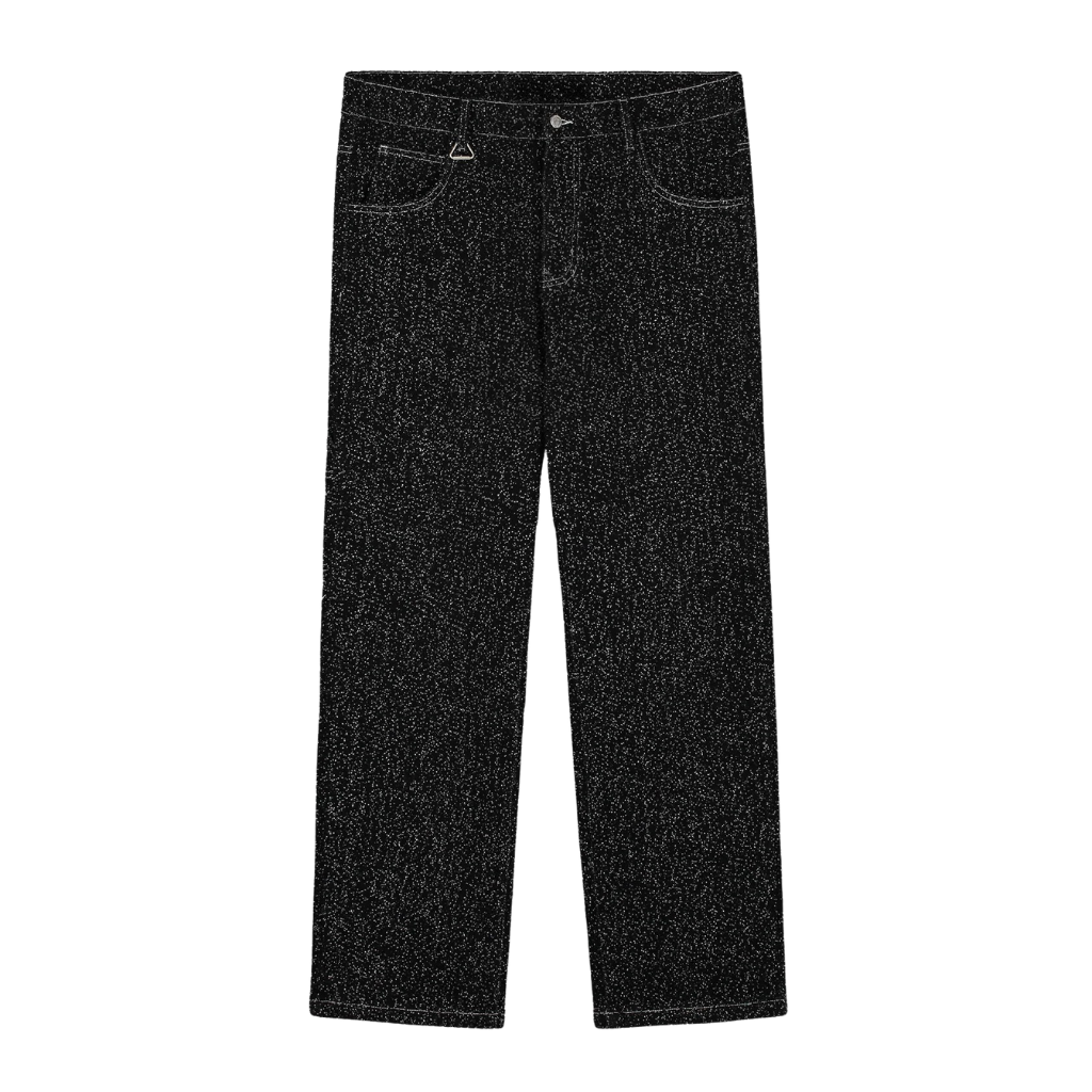 Boucle Denim Pants With Speckled Texture And Straight Baggy Fit