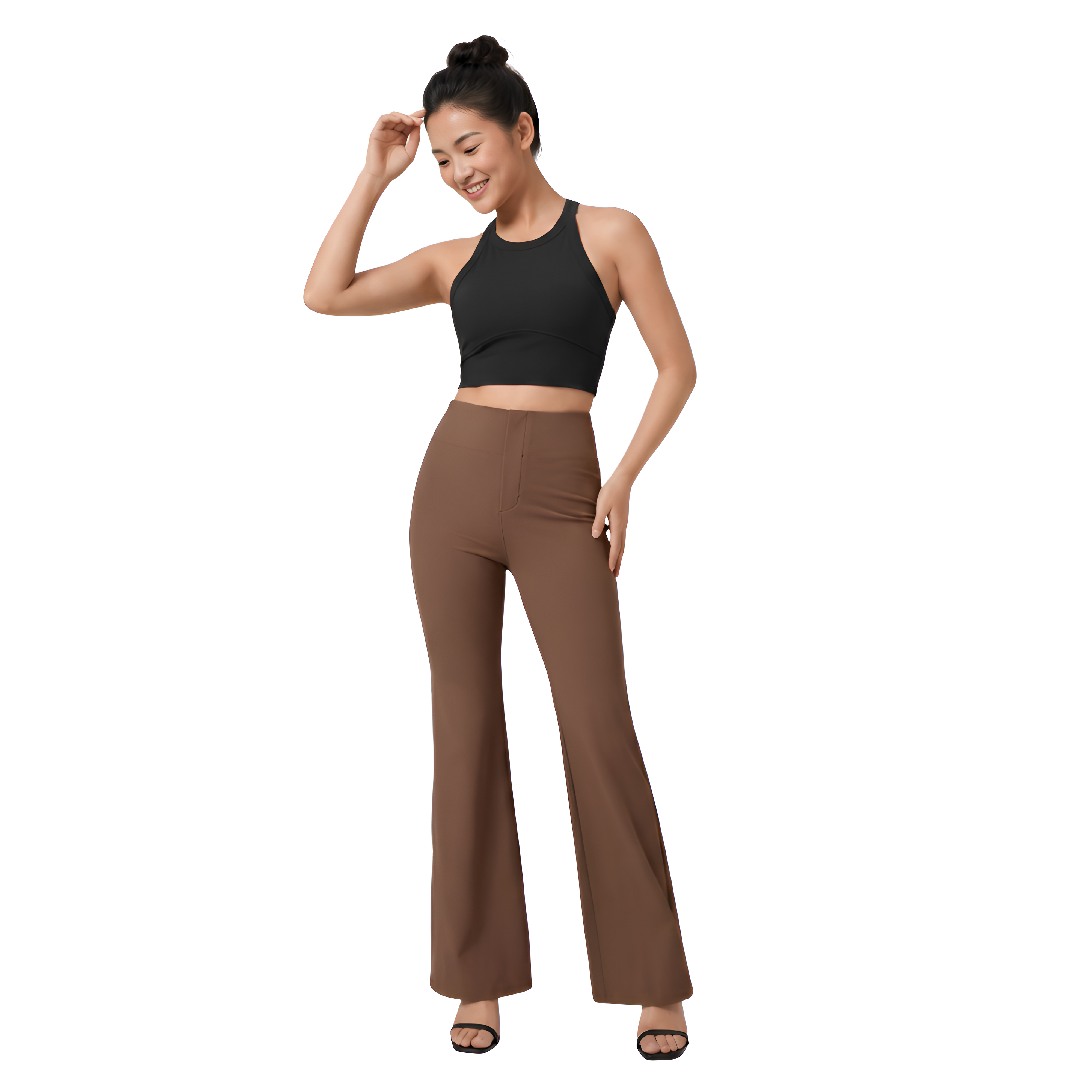 High Rise Back Side Pocket Slight Flare Work Pants