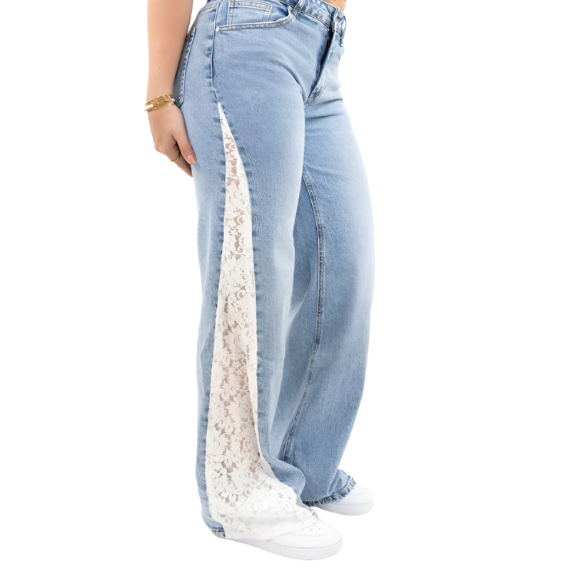 Structured Rise Denim Jeans With Lace Detail-My Comfy Pant