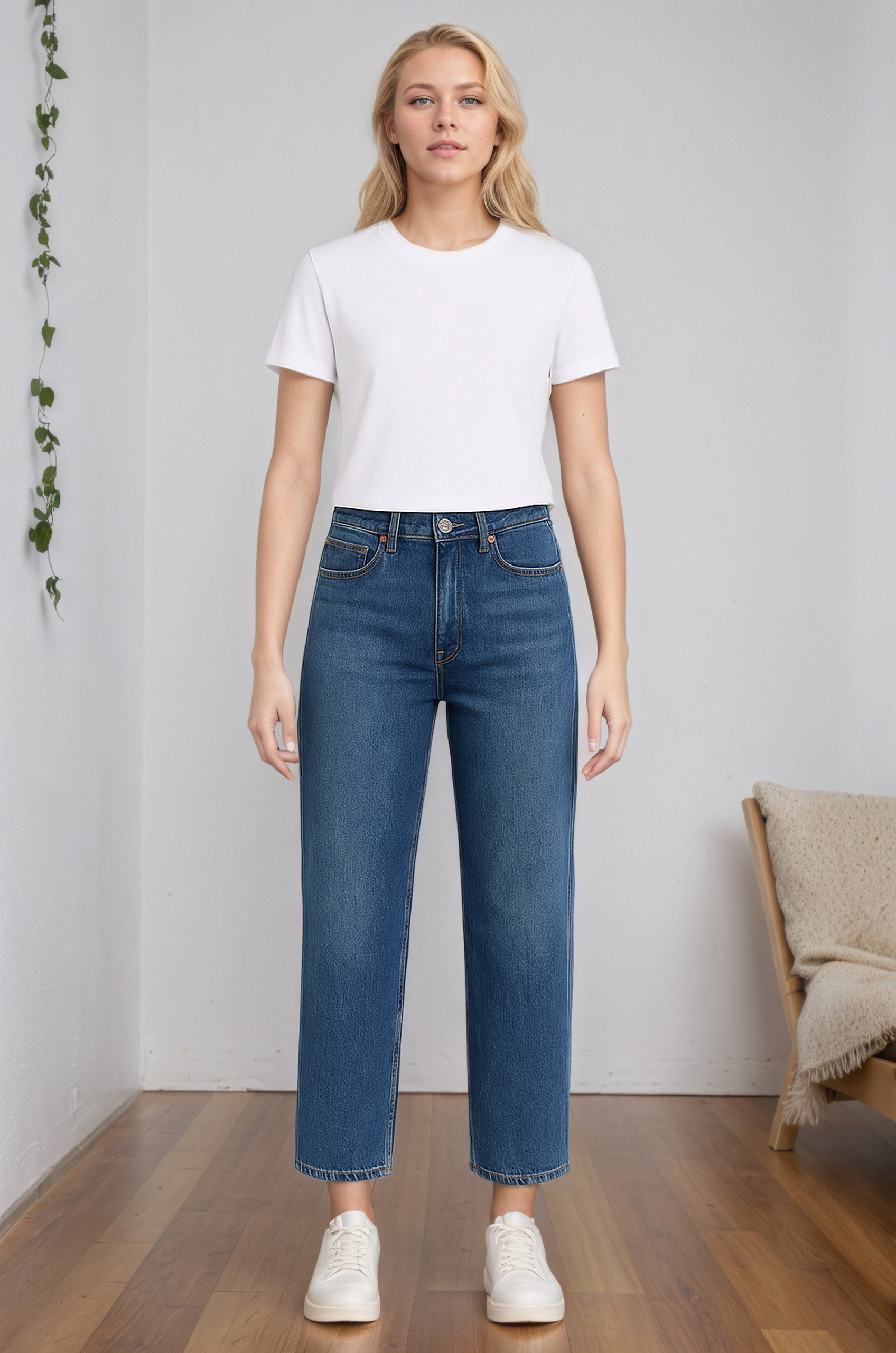 Women Ribcage Wide Leg Light Fade Stretchable Jeans-My Comfy Pant