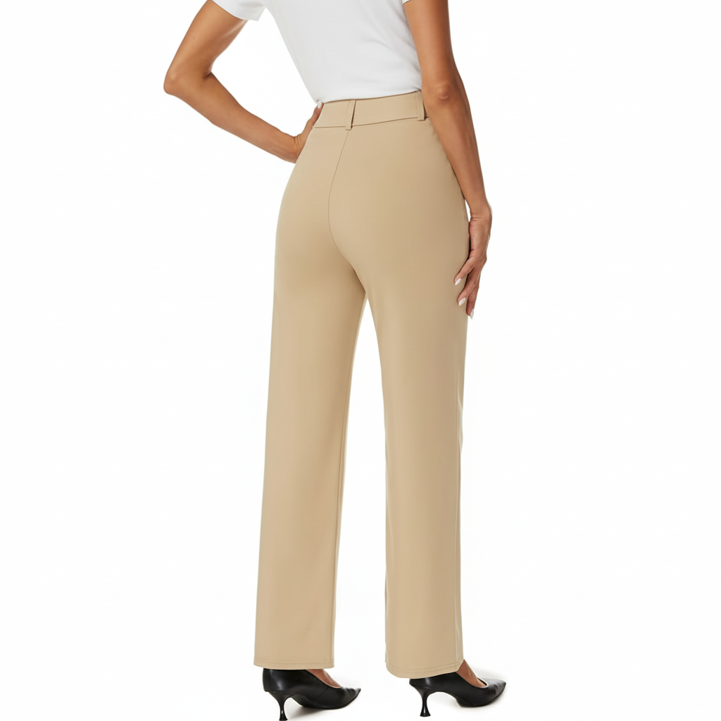 [Copy]High Rise Straight Pants With Button Detail And Pocket For WomenHigh Rise Wide Straight Fit Casual Trousers With Pockets For Women - Image 5