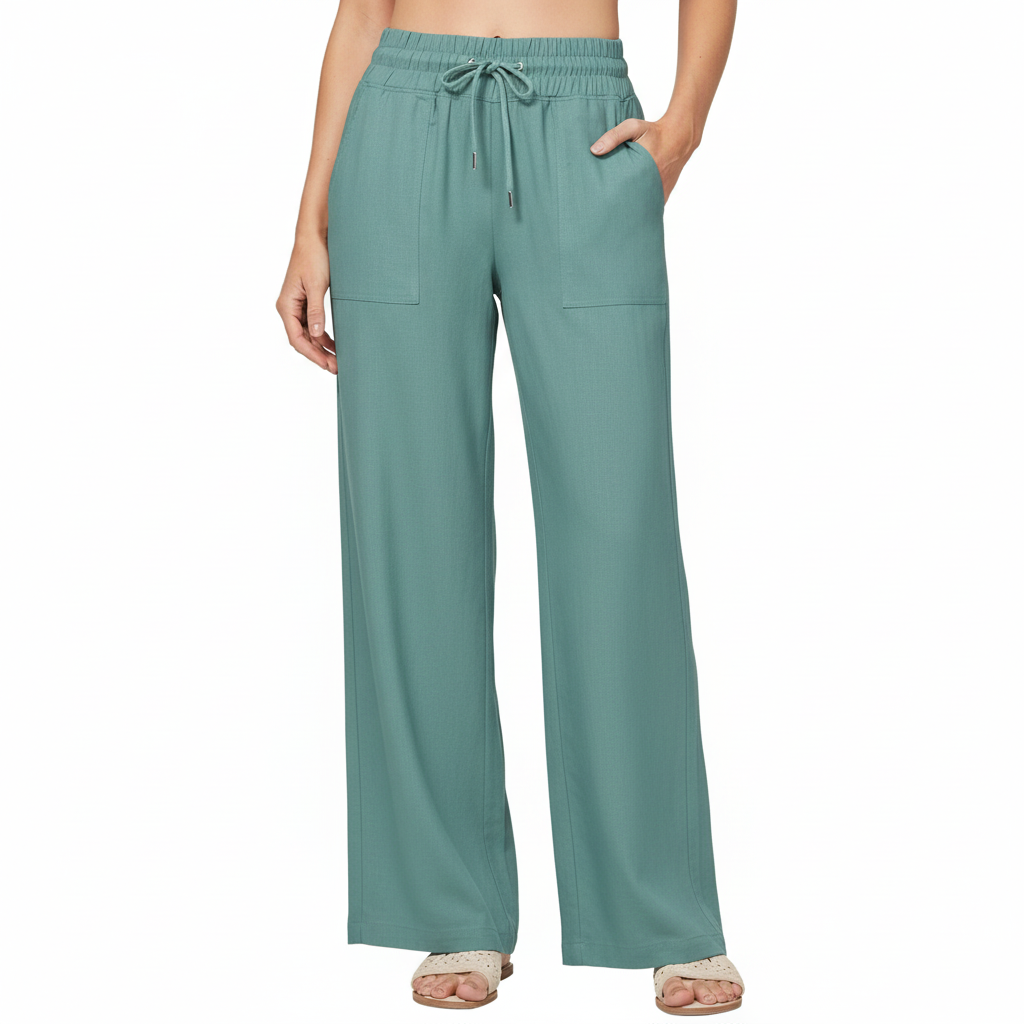 Wide Vertical Casual Textile Pants For Women