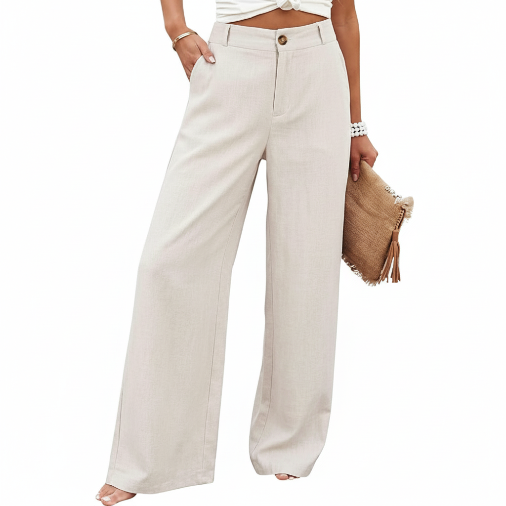 Wide Vertical Casual Textile Pants For Women