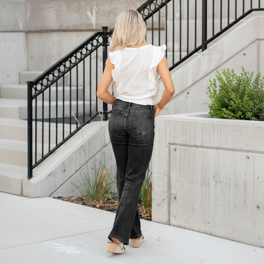 Mid Rise Vintage Button Fly Bootcut Jeans