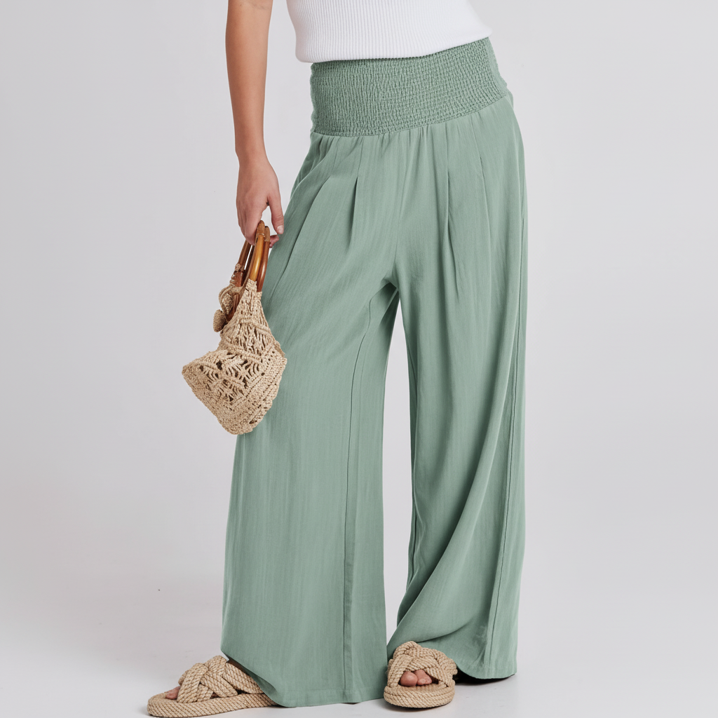 Linen Summer Wide Fit High Rise Casual Lounge Pant For Women