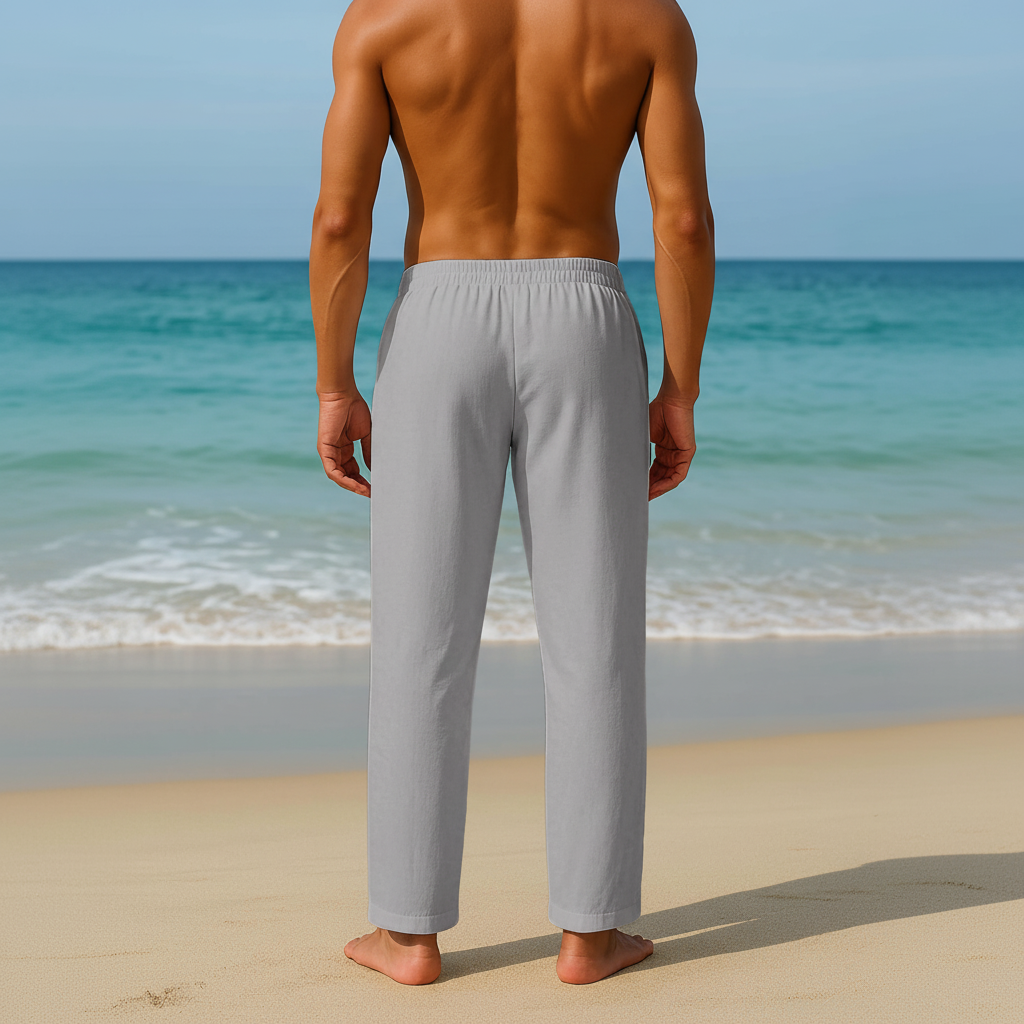 Summer Beach Drawstring Linen Pants for MenSummer Casual Loose Fit Beach Pants With Elastic Drawstring For Men - Image 18