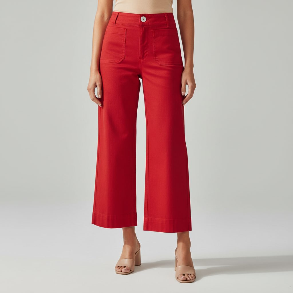 High Waist Cropped Wide PantsHigh Rise Cropped Wide Straight Fit Pants With Pockets  - Image 12