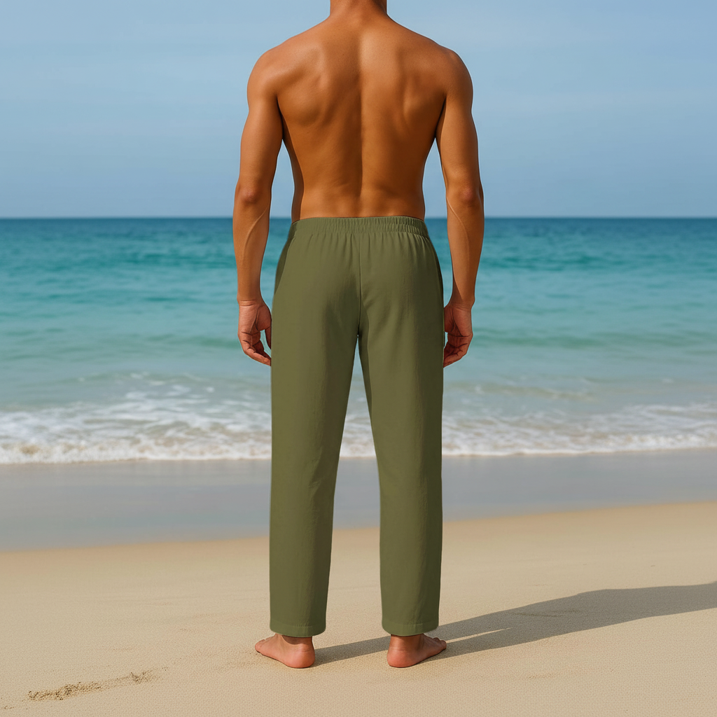 Summer Beach Drawstring Linen Pants for MenSummer Casual Loose Fit Beach Pants With Elastic Drawstring For Men - Image 39