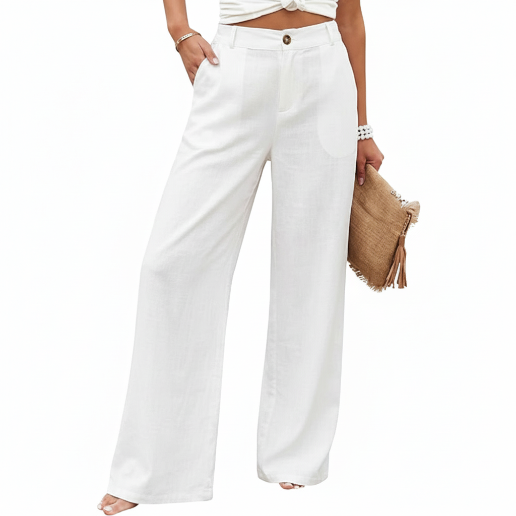 Wide Vertical Casual Textile Pants For Women