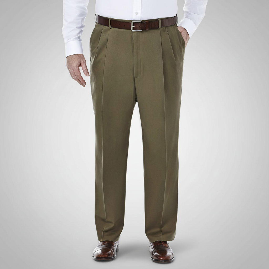 Classic Fit Pleated Pants With No Iron Finish And Clean Look For Men