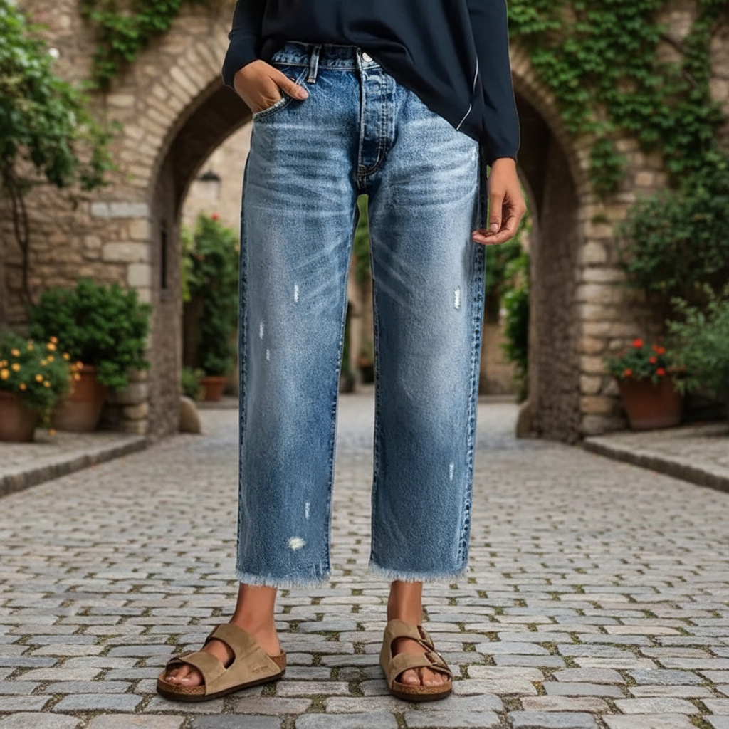 Retro Cropped Straight Fit Jeans For Casual Everyday Wear