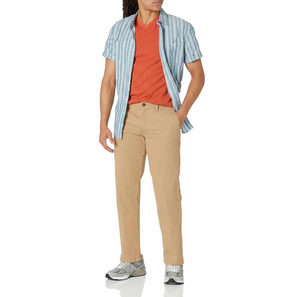 Straight Fit Casual Stretch Chino Pants for Men