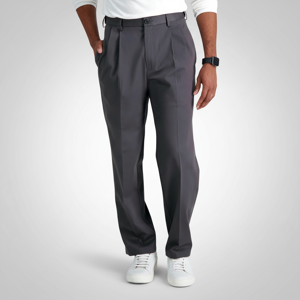 Classic Fit Pleated Pants With No Iron Finish And Clean Look For Men