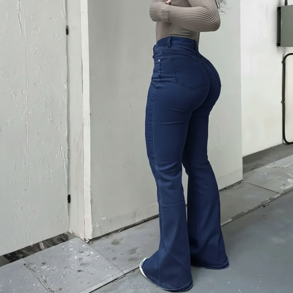 High Rise Flare Jeans With Stretch Comfortable Fit