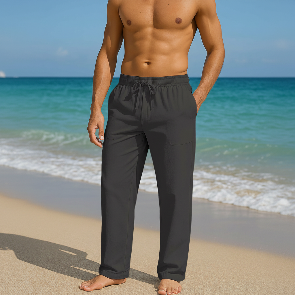 Summer Beach Drawstring Linen Pants for MenSummer Casual Loose Fit Beach Pants With Elastic Drawstring For Men - Image 14